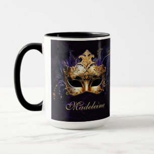 Maskenball-Maske Gold Lila Schwarz Stimmung Name G Tasse