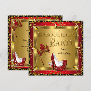 Maskenball-Maske High Heel Rot Gold Geburtstag 2 Einladung