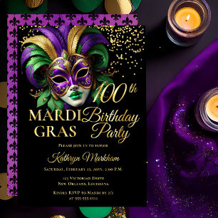 Maskenball-Maske Mardi Gras 100. Geburtstagsfeier Folieneinladung