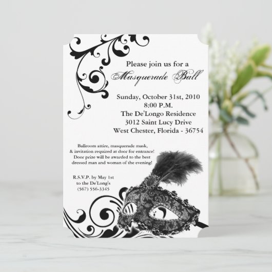 Maskenball-Maske Maskenbildhauer Halloween-Teil Einladung (Stehend Vorderseite)