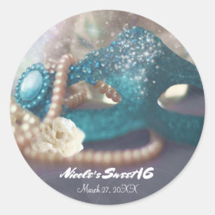 Maskenball-Maske & Perlen Regenbogen-Party Runder Aufkleber