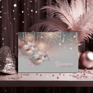 Maskenball-Maske Quinceañera Roségold ID1031 Gästebuch