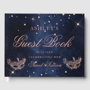 Maskenball-Maske Rose Gold Glitter Funkeln Sweet 1 Gästebuch