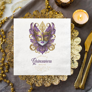 Maskenball-Masken-Motiv Lila Gold Weiß ID1031 Serviette