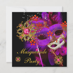 Maskenball-Party Lila Rosa Schwarze Masken Einladung