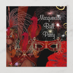 Maskenball-Party-Maske Schwarz Rot Showgirl 3 Einladung