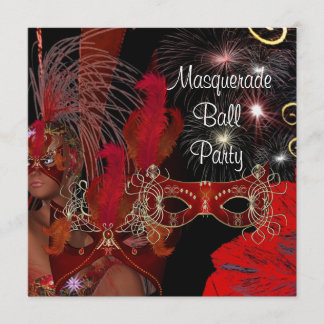 Maskenball-Party-Maske Schwarz Rot Showgirl 3 Einladung