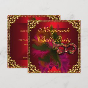 Maskenball-Party-Masken Gold Tiefrot Einladung