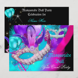 Maskenball-Party-Masken Lila Türkis Blau Rosa Einladung
