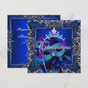 Maskenball Quinceanera 15. Geburtstagsfeier Blau Einladung