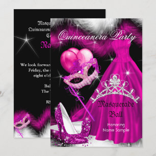 Maskenball Quinceanera Geburtstagsfeier Rosa 3a Einladung