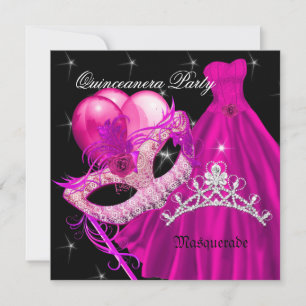 Maskenball Quinceanera Geburtstagsfeier Rosa Einladung
