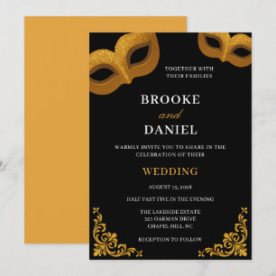 Maskenball Schwarz-Gold-Ball Elegante Hochzeit Einladung