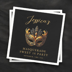 Maskenball Schwarz Gold Sweet 16 Geburtstagsfeier Serviette