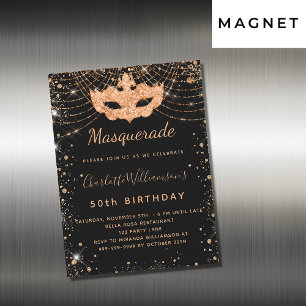 Maskenball schwarz goldene Geburtstagseinladung Ma Magnetkarte