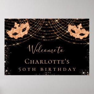 Maskenball schwarzes Gold Glitter Geburtstagsfeier Poster