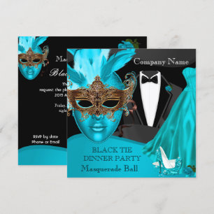 Maskenball Teal Schwarz Formal Einladung