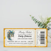 Maskenball-Ticket Geburtstagseinladung Gold Einladung (Stehend Vorderseite)