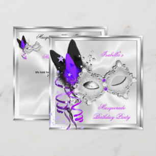 Maskenball Violett Silber Schwarz Maske 2 Einladung