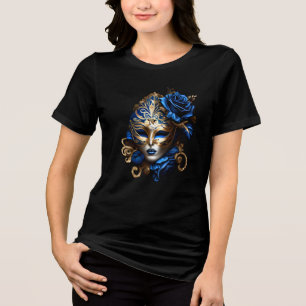 Maskenbild Maske blau goldene Federn venezianisch Tri-Blend Shirt