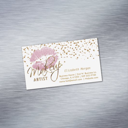 Maskenbildner - GoldConfetti und rosa Lippen 2 Magnetische Visitenkarte (Beispiel)