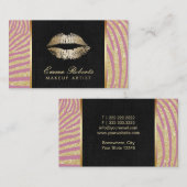 Maskenbildner-modernes Gold u. rosa Zebra-Streifen Visitenkarte (Vorne/Hinten)