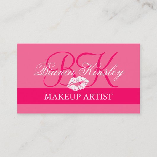 Maskenbildner-Monogramm-Visitenkarte-Pink Visitenkarte (Vorderseite)