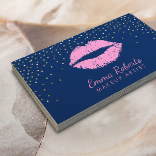 Maskenbildner-rosa Lippengoldconfetti-Marine-Blau Visitenkarte