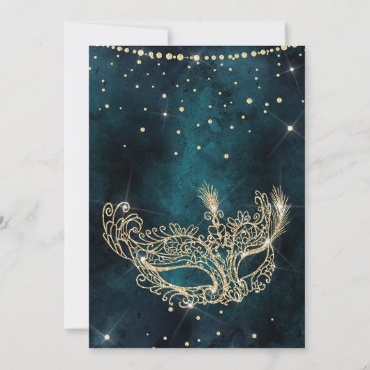 Maskenmaske aquamariner Glitzer quinceanera Einladung (Rückseite)