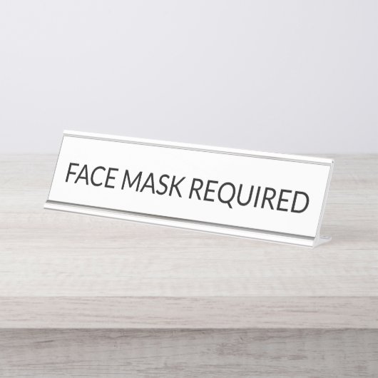 Maskenmaske Erforderlich schwarz und weiß elegant Schreibtischnamensplakette (Vorderseite )