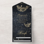 Maskenmaske Gold Glitzer quinceanera schwarz All In One Einladung (Innen Boden)