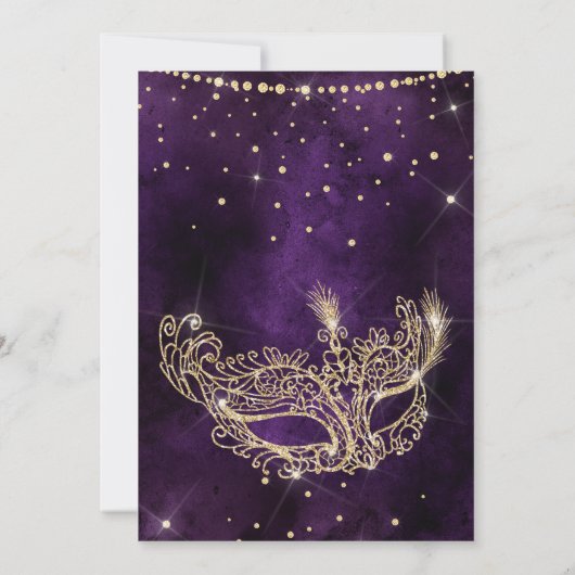 Maskenmaske lila Glitzer quinceanera Einladung (Rückseite)