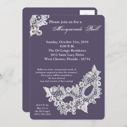 Maskenmaske-Maskenkostüm Halloween-Teil Einladung (Vorne/Hinten)