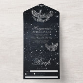 Maskenmaske silber Glitzer quinceanera schwarz All In One Einladung (Innen Boden)