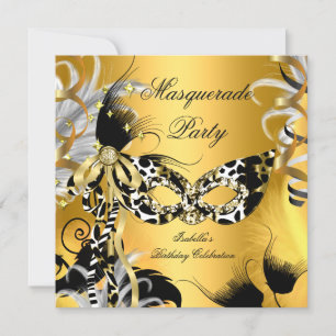 Maskenparty Geburtstag Wilde Maske Schwarz Gold Einladung