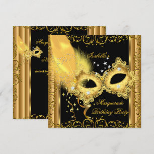 Maskenparty Gold Schwarz Gelbe Maske Einladung