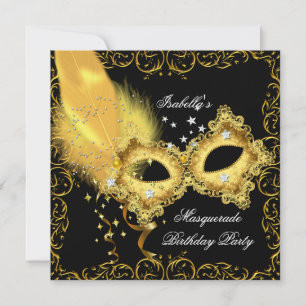Maskenparty Gold Schwarz Gelbe Maske Einladung