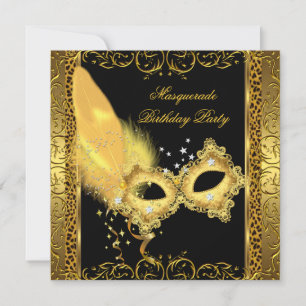 Maskenparty Gold Schwarz Leopard Maske Einladung
