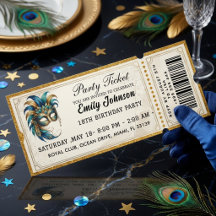 Maskenparty-Ticket Geburtstagseinladung Gold