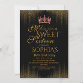 Maskerade Black Chic Sweet 16 Party Einladung (Vorderseite)