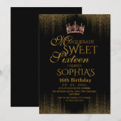 Maskerade Black Chic Sweet 16 Party Einladung (Vorne/Hinten)