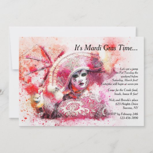 Maskerade-Charakter in der roten Einladung (Vorderseite)