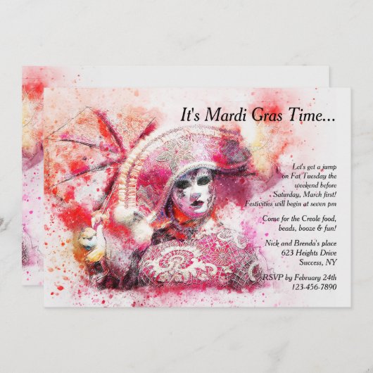 Maskerade-Charakter in der roten Einladung (Vorne/Hinten)