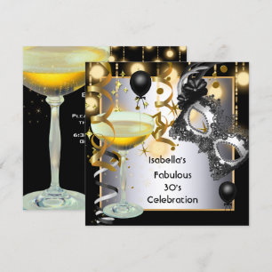 Maskerade Fabelhafte Silbermaske Goldlichter Party Einladung