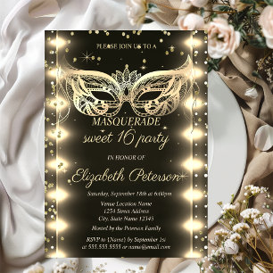 Maskerade Gold Diamanten Lichter Sweet 16  Einladung