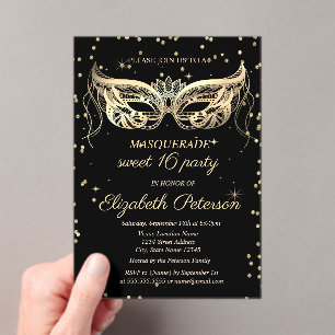 Maskerade Gold Diamanten Schwarz Sweet 16 Acryleinladungen
