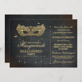 Maskerade-Halloween-Party laden Goldschwarzen Ball Einladung (Vorne/Hinten)