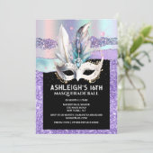 Maskerade irisierende Venezianische Maske Gürtel Einladung (Stehend Vorderseite)