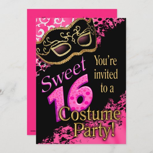 Maskerade-Kostüm-Party des Bonbon-16 Einladung (Vorne/Hinten)