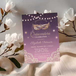 Maskerade,Lichterketten,Spitze Quinceañera Einladung